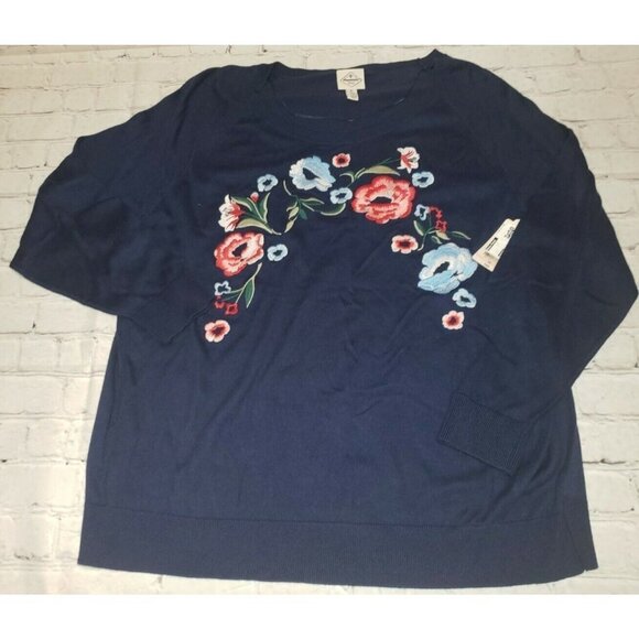 Nwt St Johns Bay Womens Size 3X Light Weight Navy Floral Sweater - Picture 1 of 3